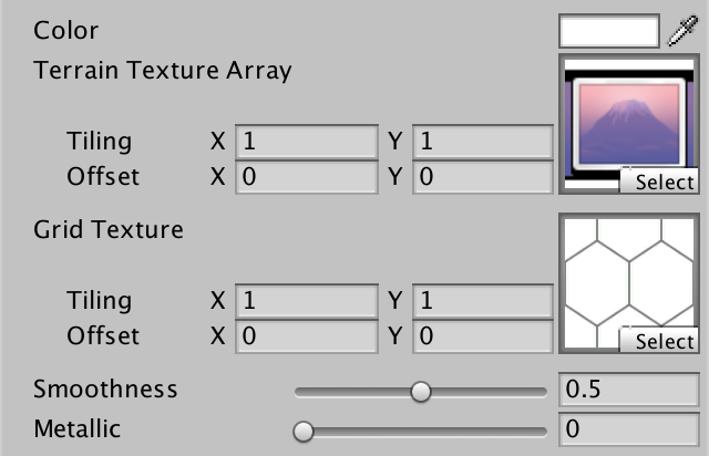 Color properties. Tiling arrays. Flow Test Grid texture.